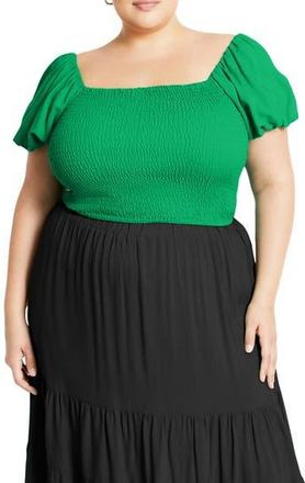 City Chic Dylan Smocked Puff Sleeve Crop Top in Bermuda at Nordstrom Rack, Size Xxl/24W