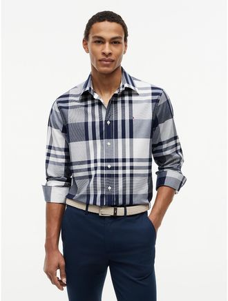 Tommy Hilfiger Mens Regular Fit Plaid All-Day Shirt - Navy - XXL