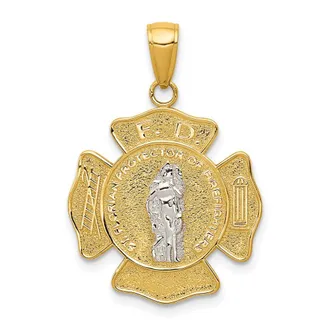 Diamond2Deal 14k Two-tone Gold Saint Florian Medal Pendant