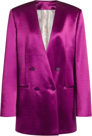 Alberta Ferretti Double-Breasted Shiny Satin Jacket with Magenta Finish