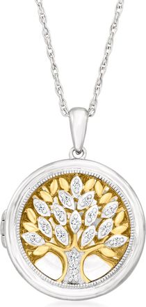 Ross-Simons Diamond Tree-Of-Life Locket Pendant Necklace in 2-Tone Sterling Silver