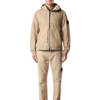 Stone Island Light Jackets, male, Beige, Size: 2XL Hooded Jacket with High-neck Zipper