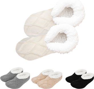 Generic Fluffy Slipper Socks for Women Non-Slip Home Socks with Soft Fluff Lining Knitted Warm Winter Bed Socks (White,3X-Large)