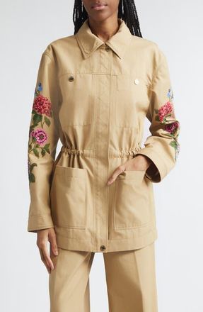 Carolina Herrera Embroidered Floral Jacket in Birch at Nordstrom, Size 10