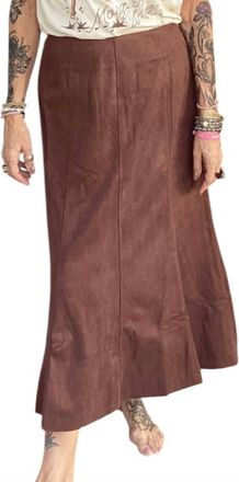 THML Clothing Long Suede Skirt In Brown