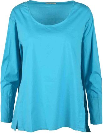 Homeward Clothes Light Blue Relaxed Fit Cotton-Blend Blouse