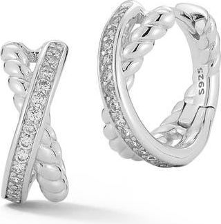 Glaze Jewelry Cubic Zirconia Crisscross Huggie Hoop Earrings in Silver at Nordstrom Rack
