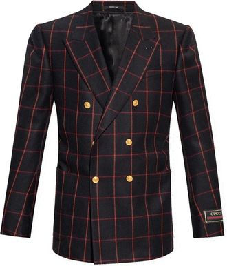 Gucci Wool Checked Blazer - Heren - Business blazers - Zwart - M - Wol - Kostuums