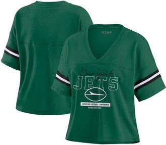 WEAR by Erin Andrews Womens WEAR by Erin Andrews Green New York Jets Color Block Boxy Modest Crop V-Neck T-Shirt at Nordstrom, Size Xx-Large