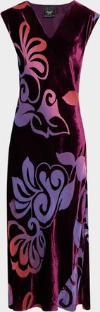 Johnny Was Toto Velvet Ombre Floral Midi Dress