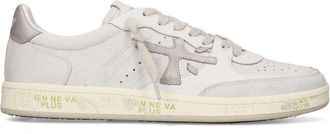 Premiata Distressed White Leather And Suede Bskt Sneakers