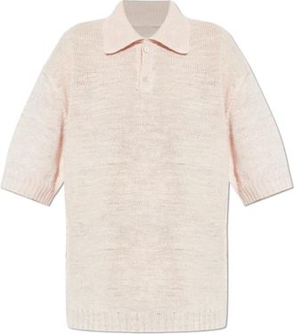 Maison Margiela Linnen Polo - Dames - V-hals truien - Roze - M - Linnen - Truien & Vesten