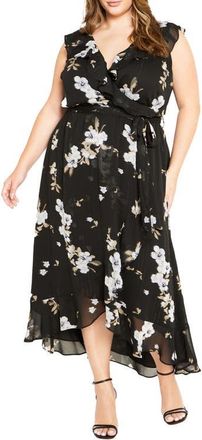 City Chic Ella Jane Metallic Stripe Maxi Dress in Windswept Floral at Nordstrom