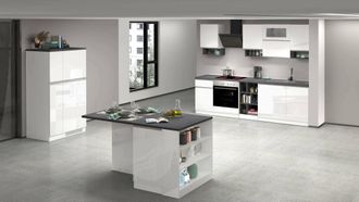 Dmora Dmora - Cocina Completa Bastien, Conjunto De Cocina Modular, Cocina Modular Con M&uacute;ltiples Elementos, 100% Made In Italy, Blanco Brillo Y Pizarra, Con 