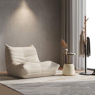 Dmora Poltrona Battam, Tapizado En Tela Boucl&eacute;, Estructura Textil, Altura Del Asiento 45 Cm, 27x27x108h Cm Blanco