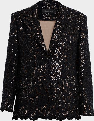 Toccin Willa Sequined Lace Boyfriend Blazer