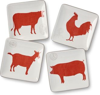 Certified International Vintage Farm Set Of 4 Canape Plates