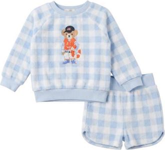 Fragile Bear Embroidered Terry Long Sleeve Top and Shorts Set in Blue at Nordstrom, Size 24M