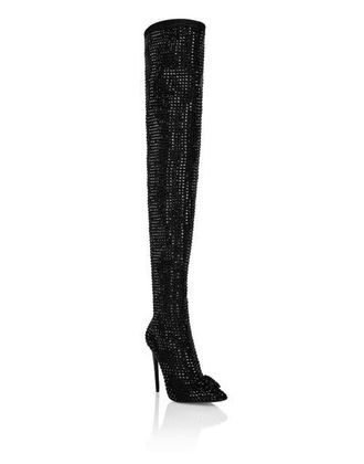 Philipp Plein Suede Strass Boots Hi-Heels Overknees Gothic Plein Women in Black/black at Nordstrom, Size 36