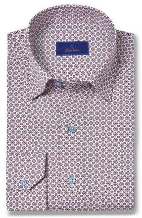 David Donahue Classic Fit Geometric Dress Shirt in White/Merlot at Nordstrom Rack, Size Xx-Large