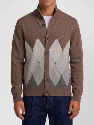 Ballantyne cashmere ribbed collar diamond cardigan