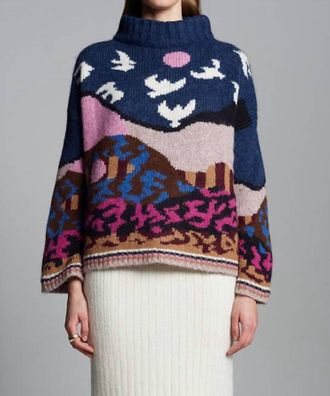 Eleven Six Caroline Mock Neck Sweater In Blue Multi