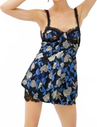 For Love & Lemons Madame Brocade Mini Dress In Blue/black