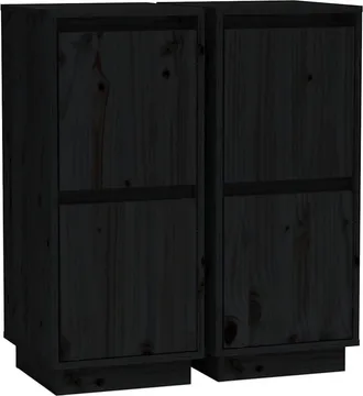 vidaXL Vidaxl - Aparador 2 Uds Madera Maciza De Pino Negro 31,5x34x75 Cm
