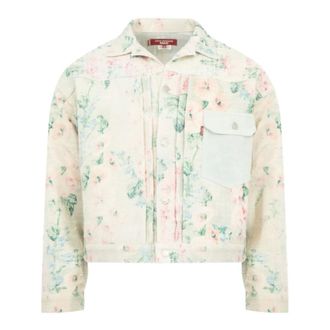 Junya Watanabe Light Jackets, male, Beige, Size: M Floral-print Panelled Jacket