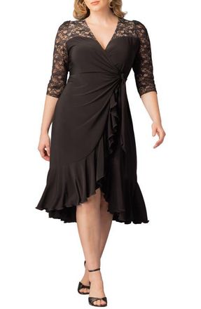 Kiyonna Lavish Lace Midi Wrap Dress in Black Noir at Nordstrom, Size 4 X