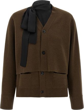 sacai Gebreide Cardigan - Dames - Vesten - Bruin - M - Wol - Truien & Vesten