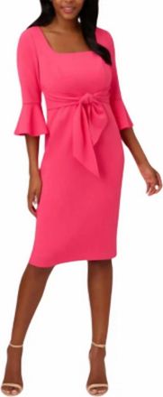 Adrianna Papell Stretch Knit Crepe Tie-Front Midi-Length Sheath Dress In Camellia