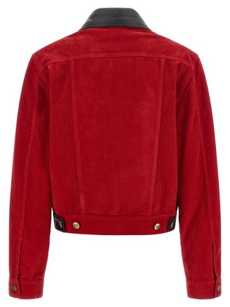Versace Corduroy with Contrast Leather Collar Jacket - Red