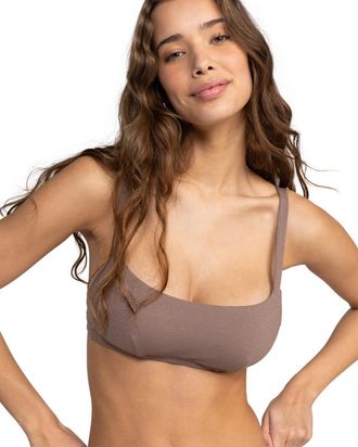 Roxy Triangel-Bikini-Top ROXY Lasca, Damen, Gr. XXL, Cup B, grau (deep taupe), Obermaterial: 78% Nylon, 9% Nylon, 7, 00% Metall, 6, 00% Elasthan;, Bikini-O