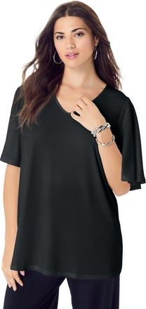 Roaman's Flutter Sleeve Ultrasmooth Fabric Tee in Black at Nordstrom, Size 20