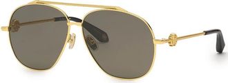 Roberto Cavalli Sunglasses Aviator Full Rim, Yellow Gold Frame And Grey Polarized Lens Src008V400P
