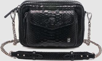 CLARIS VIROT Sac Charly Python Noir Chaîne Argenté