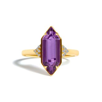 House of Brilliance 10K Yellow Gold Hexagon Purple Amethyst and Diamond Accent Geometric Ring