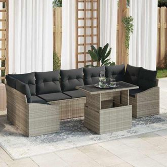 vidaXL Conjunto De Sof&aacute; De Jard&iacute;n 8 Pcs Gris Claro Polirat&aacute;n Vidaxl