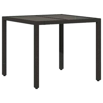 Berkfield Home Garden Table with Glass Top Black 90x90x75 cm Poly Rattan | Size: 90 x 90 x 75 cm