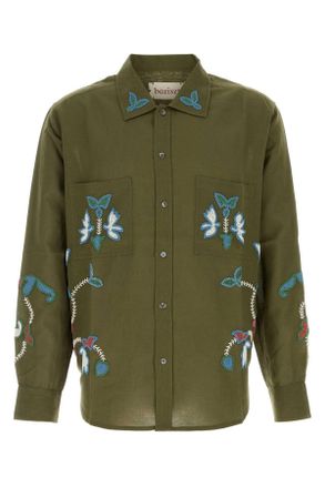 Baziszt Army Green Cotton Blend Shirt