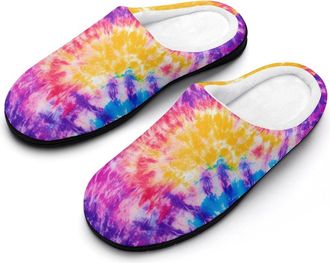 Generic Tie-dye Rainbow Fashion Cotton Slippers for Women Memory Foam House Slippers Non-Slip House Bedroom Shoes