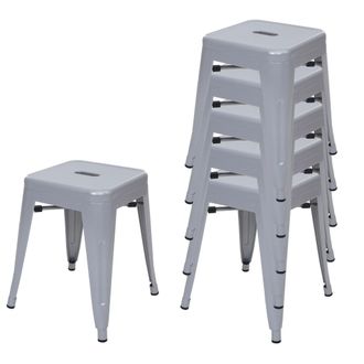 Hhg Hhg - Nunca Usado] Lote De 6 Taburetes 895, Taburete De Metal Asiento Taburete, Metal Dise&ntilde;o Industrial Apilable, Gris