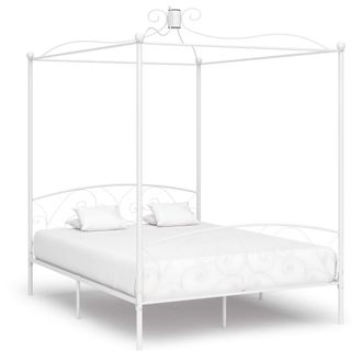 vidaXL Letto A Baldacchino Bianco In Metallo 160x200 Cm - Vidaxl