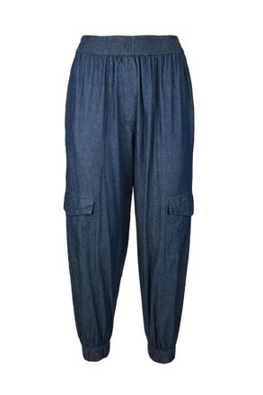Collection Priv&eacute;e Cropped Cotton Trousers with Relaxed Fit and Denim Texture