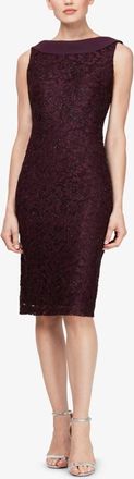 SLNY Womens Sleeveless Cowl Neck Cocktail Dress In Eggplant