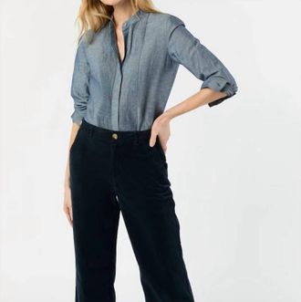 Ann Mashburn Alden Button Front Shirt In Indigo Cotolino Chambray