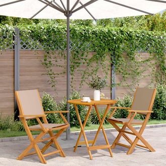 vidaXL Juego De Bistro De 3 Piezas Tela Y Madera Maciza Taupe Vidaxl