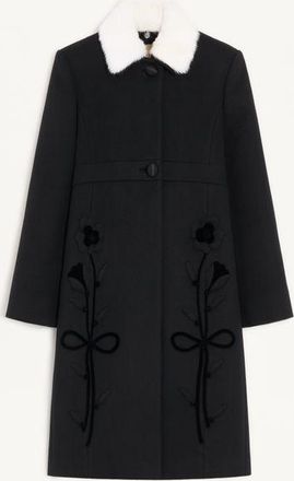 Valentino Embroidered Compact Drap Coat Woman BLACK/WHITE 36