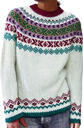 Generic Icelandic Fair Isle Jumpers for Women UK Vintage Fairisle Ladies Sweaters Casual Loose Long Sleeve Crew Neck Knit Jacquard Pullover Sweater Stylish Re